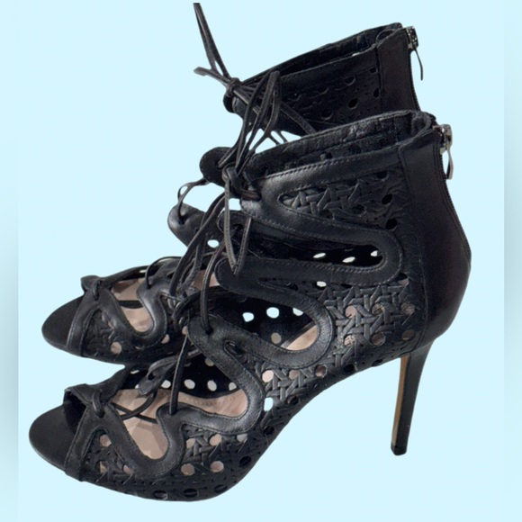 Vince Camuto Shoes - Vince Camuto Black Leather Lace-Up Cut-Out Stiletto Heels 8.5 | Jillie S…